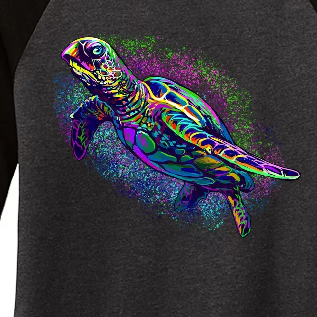 Colorful Sea Turtle Art Pattern Women's Tri-Blend 3/4-Sleeve Raglan Shirt