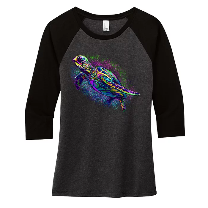 Colorful Sea Turtle Art Pattern Women's Tri-Blend 3/4-Sleeve Raglan Shirt