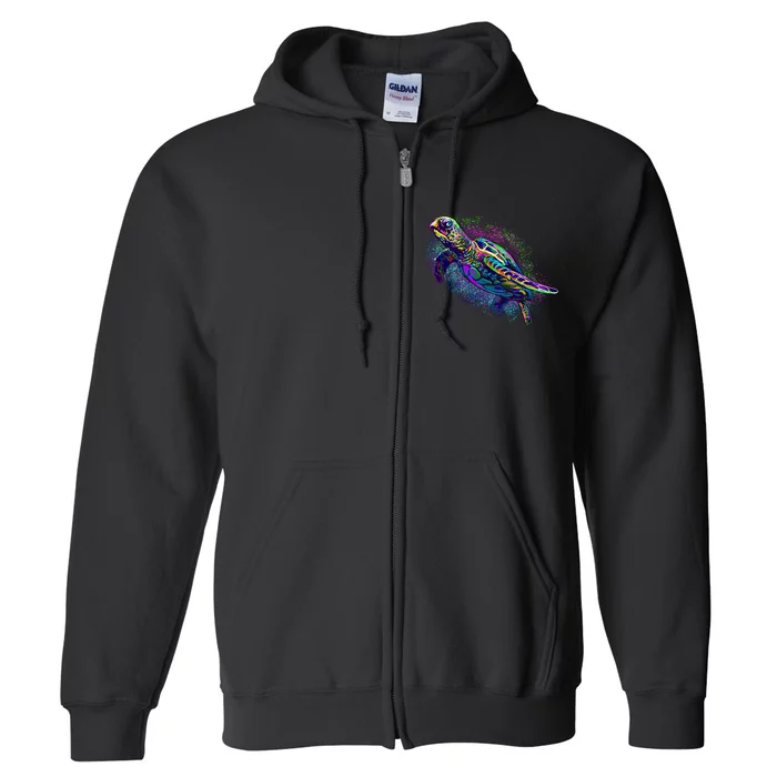 Colorful Sea Turtle Art Pattern Full Zip Hoodie