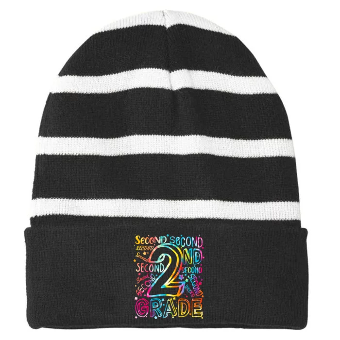 Colorful Second 2nd Grade Word Art Striped Beanie with Solid Band