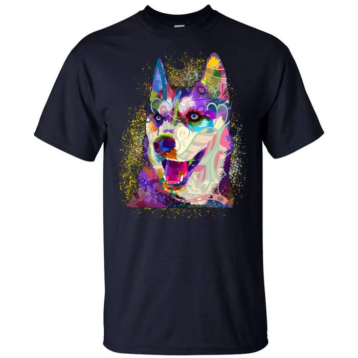 Colorful Siberian Husky Tall T-Shirt