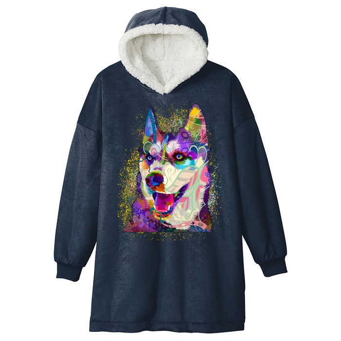 Colorful Siberian Husky Hooded Wearable Blanket