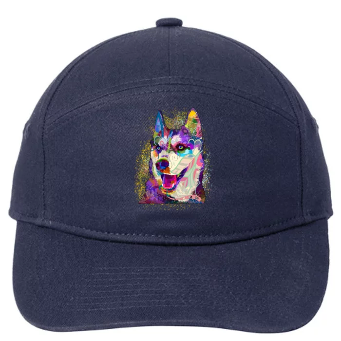 Colorful Siberian Husky 7-Panel Snapback Hat