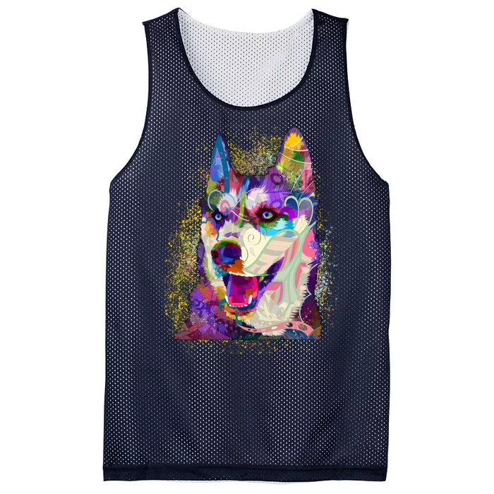 Colorful Siberian Husky Mesh Reversible Basketball Jersey Tank