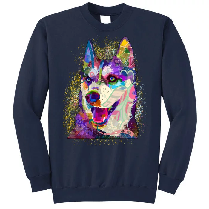 Colorful Siberian Husky Tall Sweatshirt