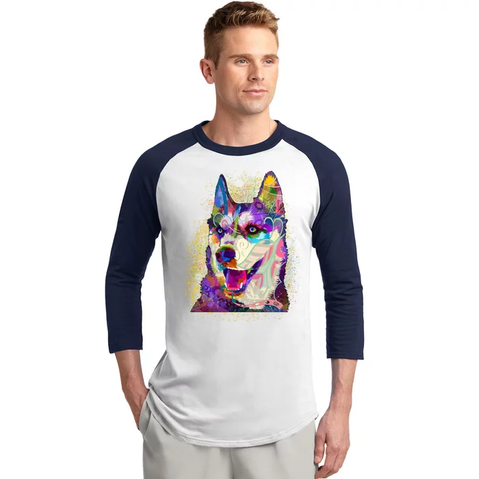 Colorful Siberian Husky Baseball Sleeve Shirt