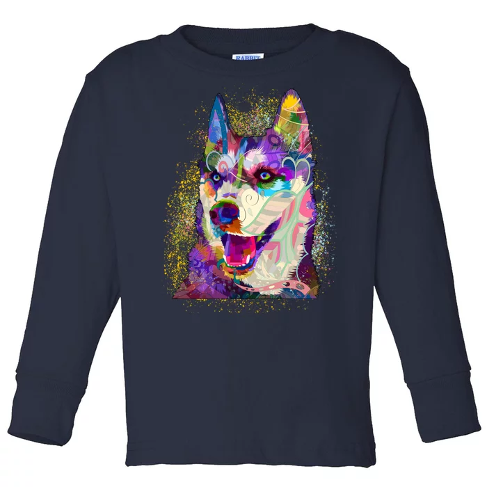 Colorful Siberian Husky Toddler Long Sleeve Shirt