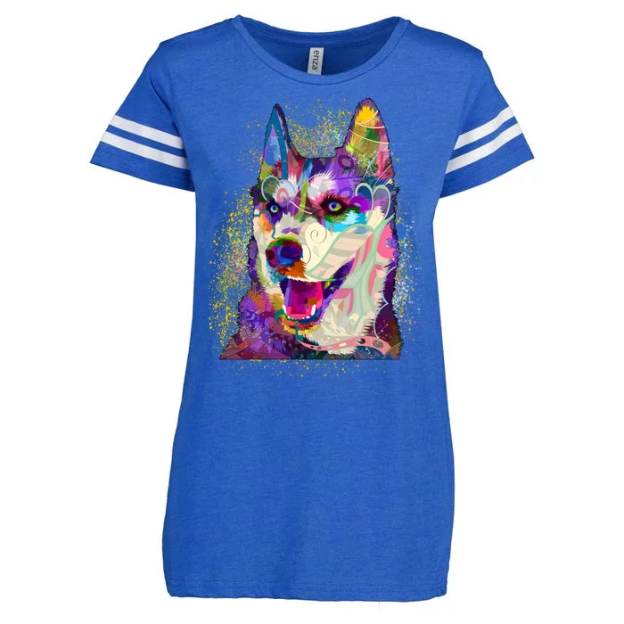 Colorful Siberian Husky Enza Ladies Jersey Football T-Shirt