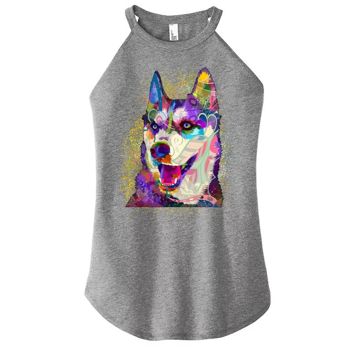 Colorful Siberian Husky Women’s Perfect Tri Rocker Tank