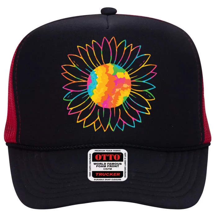 Colorful Sunflower High Crown Mesh Trucker Hat