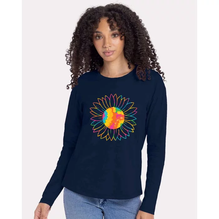 Colorful Sunflower Womens Cotton Relaxed Long Sleeve T-Shirt