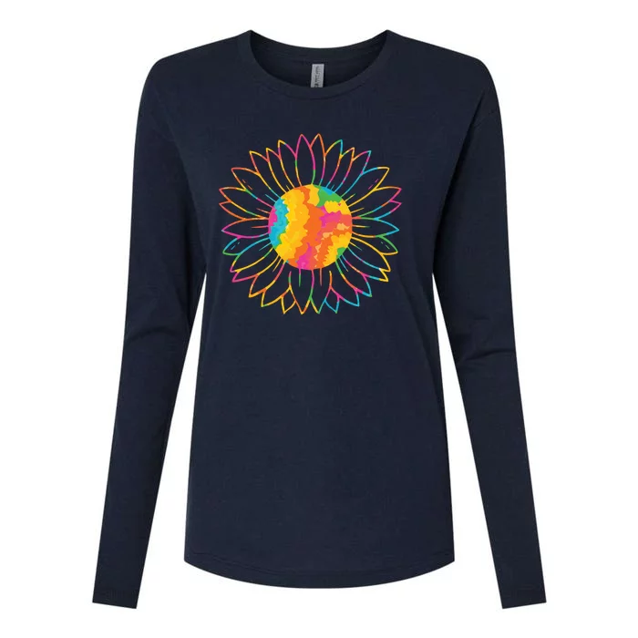 Colorful Sunflower Womens Cotton Relaxed Long Sleeve T-Shirt