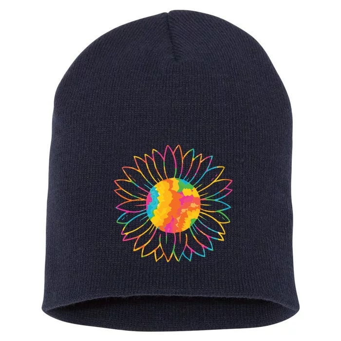 Colorful Sunflower Short Acrylic Beanie