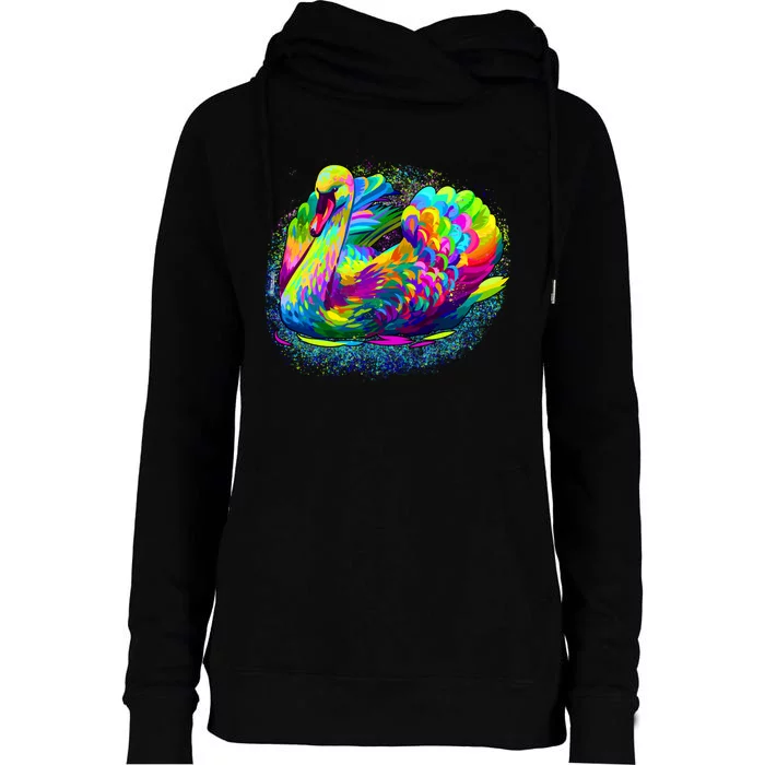 Colorful Swan Womens Funnel Neck Pullover Hood