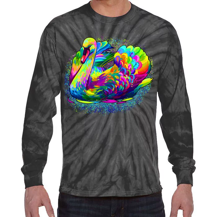 Colorful Swan Tie-Dye Long Sleeve Shirt