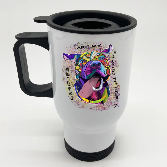 Colorful Texture Boxer Dog Rescues Are My Favorite Breeds Front & Back Stainless Steel Travel Mug