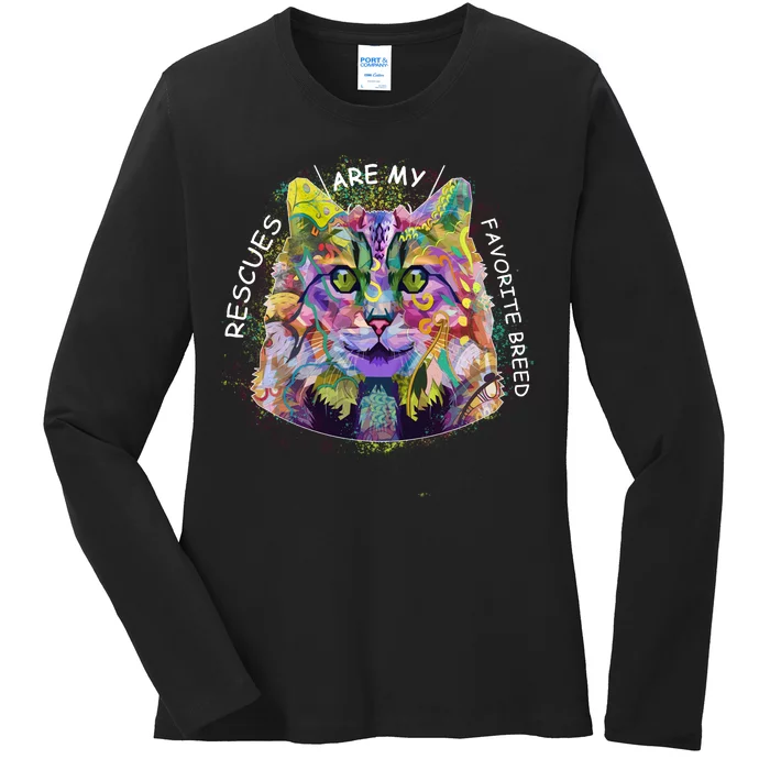 Colorful Texture Cat Rescues Are My Favorite Ladies Long Sleeve Shirt