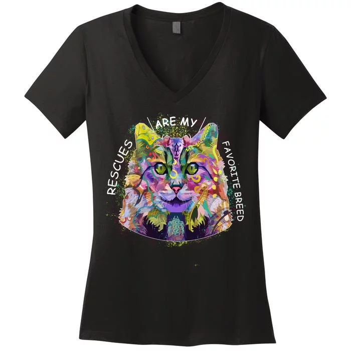 Colorful Texture Cat Rescues Are My Favorite Women's V-Neck T-Shirt