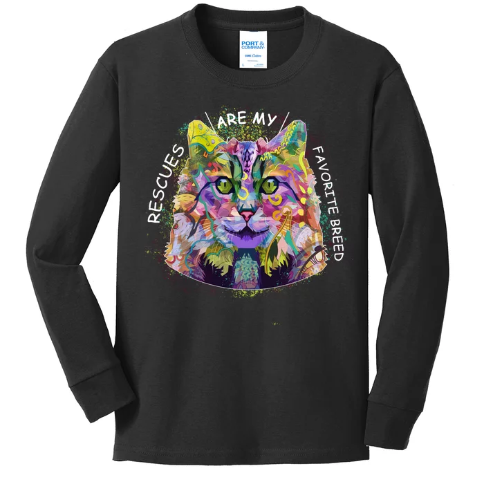 Colorful Texture Cat Rescues Are My Favorite Kids Long Sleeve Shirt