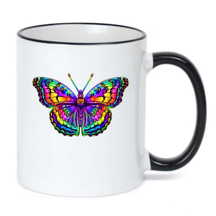 Colorful Texture Trippy Butterfly Black Color Changing Mug