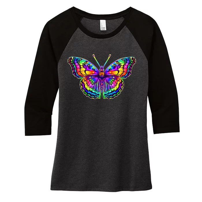 Colorful Texture Trippy Butterfly Women's Tri-Blend 3/4-Sleeve Raglan Shirt