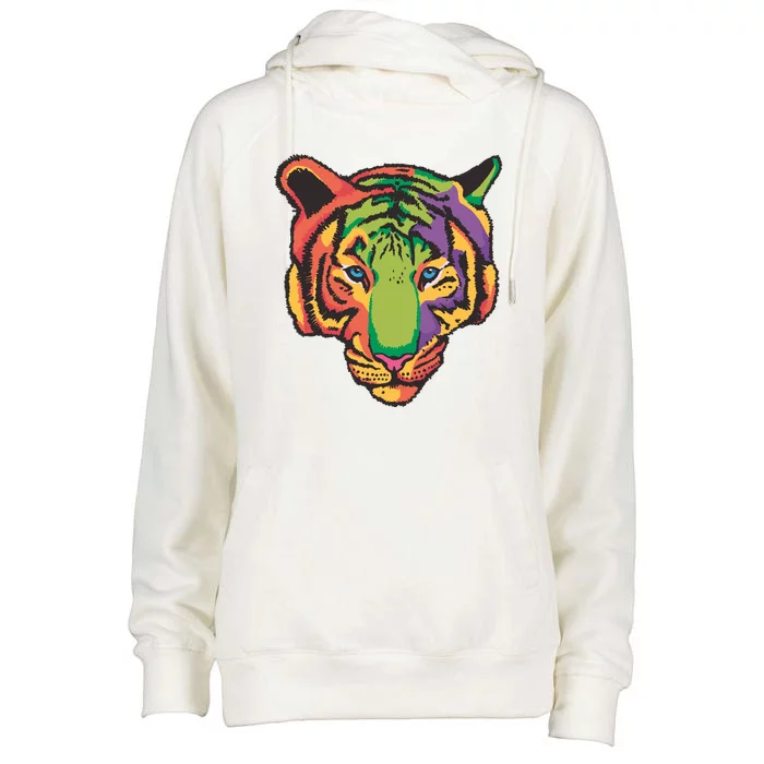 Colorful Tiger Head Womens Funnel Neck Pullover Hood