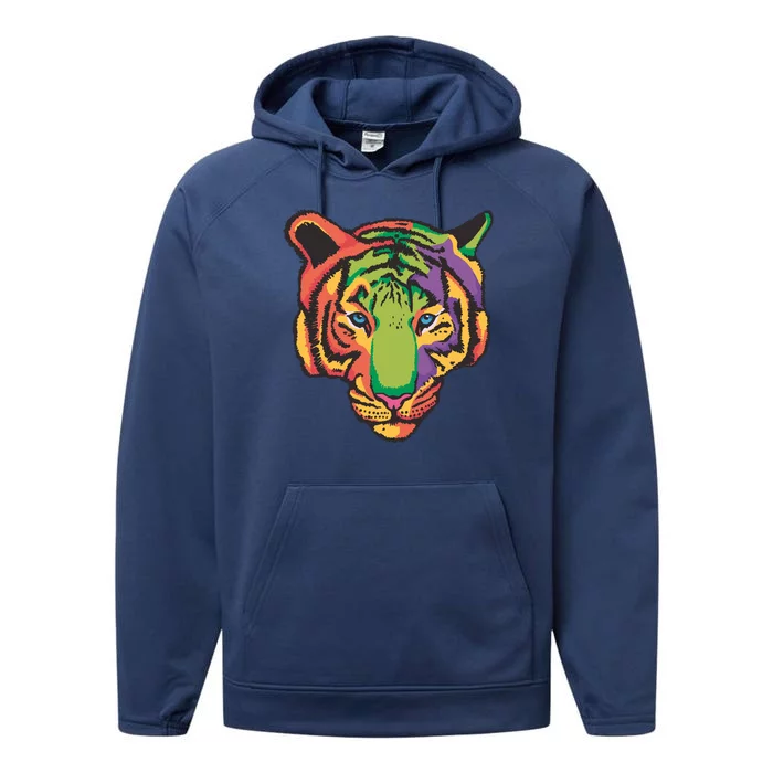 Colorful Tiger Head Performance Fleece Hoodie