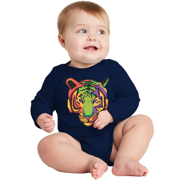 Colorful Tiger Head Baby Long Sleeve Bodysuit