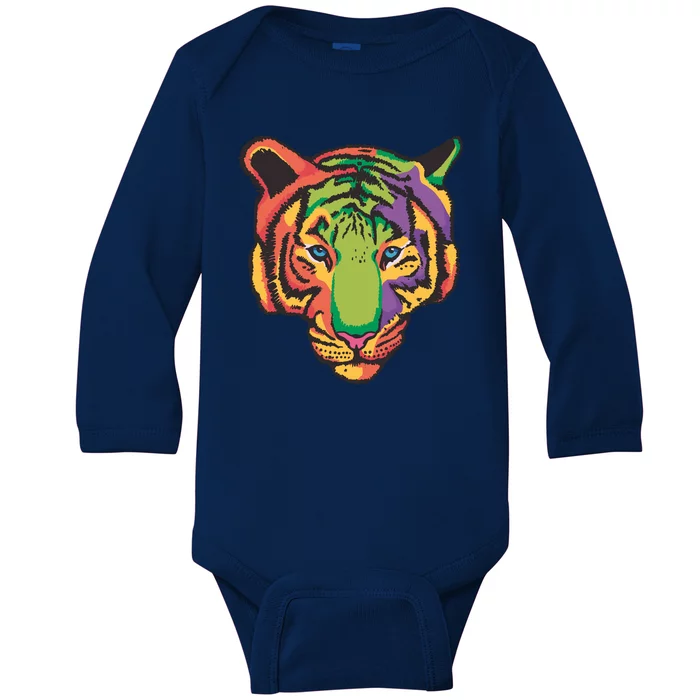 Colorful Tiger Head Baby Long Sleeve Bodysuit