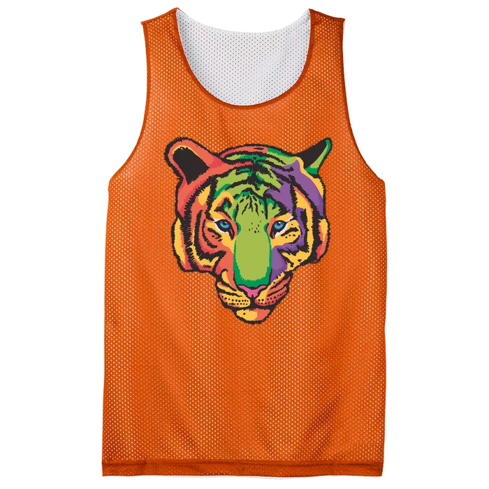 Colorful Tiger Head Mesh Reversible Basketball Jersey Tank