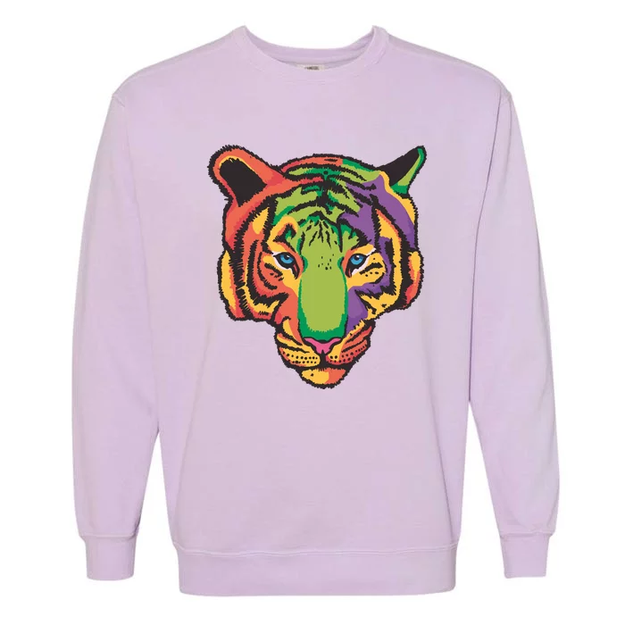 Colorful Tiger Head Garment-Dyed Sweatshirt