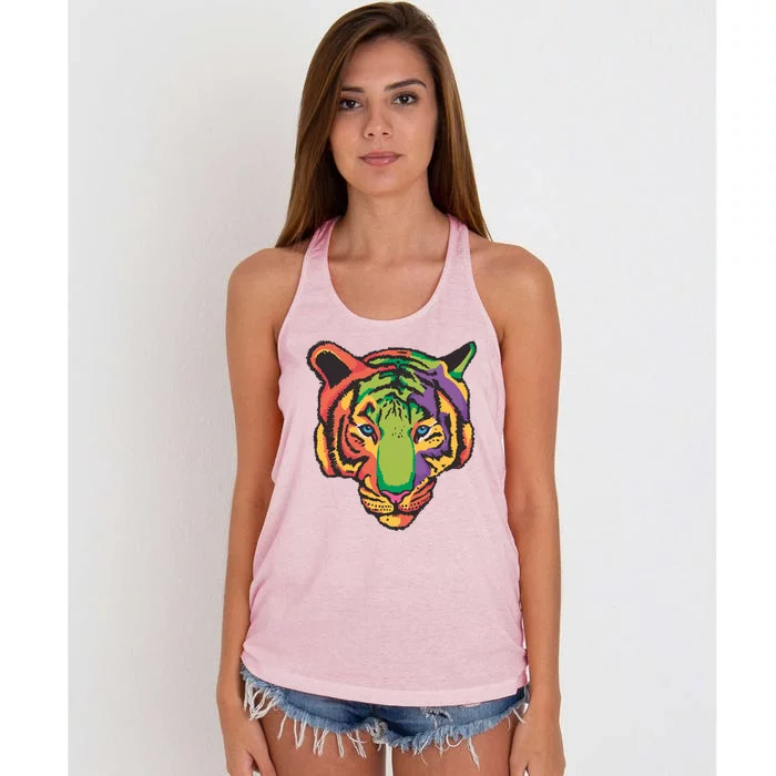 Colorful Tiger Head Women's Knotted Racerback Tank