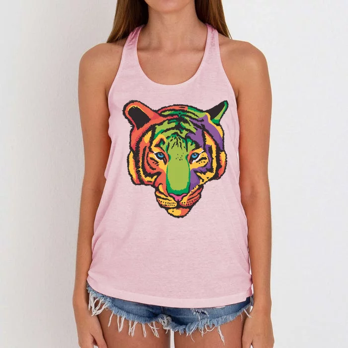 Colorful Tiger Head Women's Knotted Racerback Tank