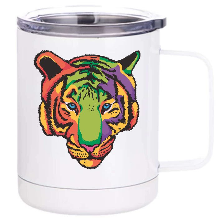 Colorful Tiger Head Front & Back 12oz Stainless Steel Tumbler Cup