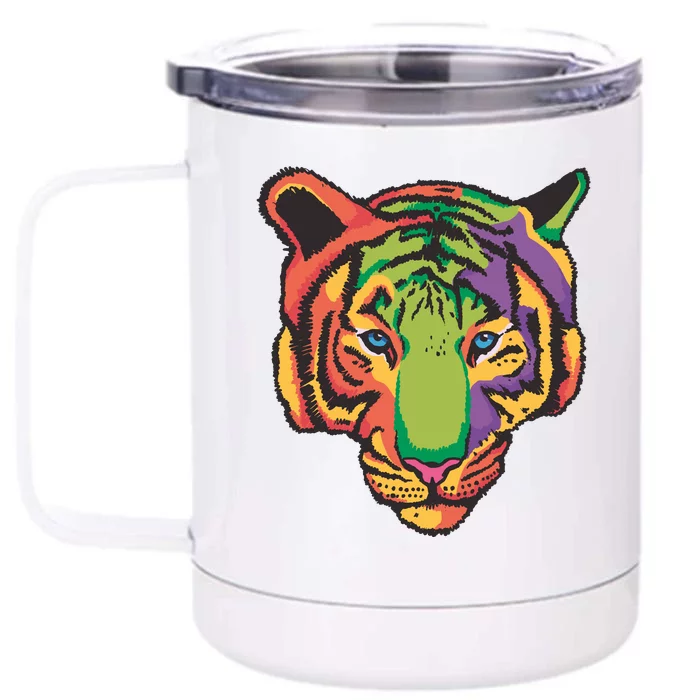 Colorful Tiger Head Front & Back 12oz Stainless Steel Tumbler Cup