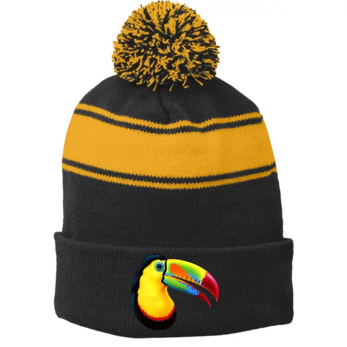 Colorful Toucan Stripe Pom Pom Beanie