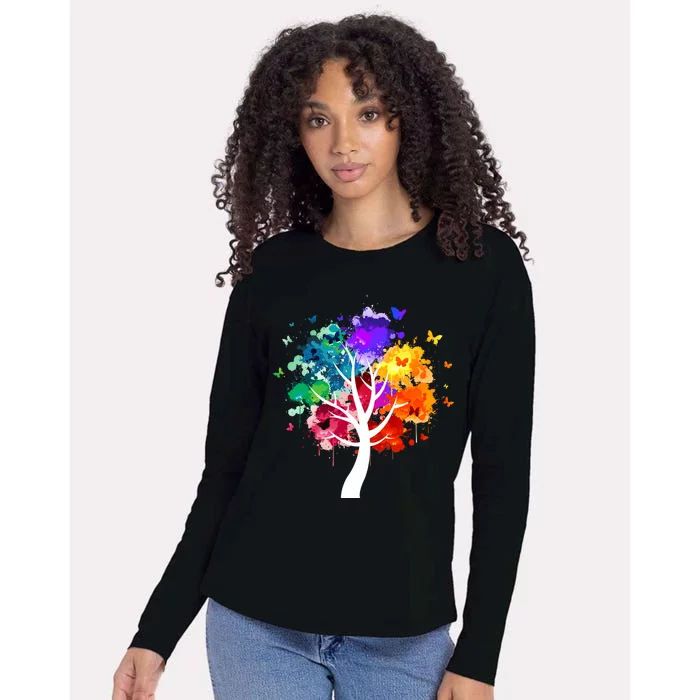 Colorful Tree Of Life Womens Cotton Relaxed Long Sleeve T-Shirt