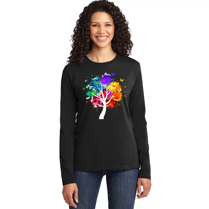 Colorful Tree Of Life Ladies Long Sleeve Shirt