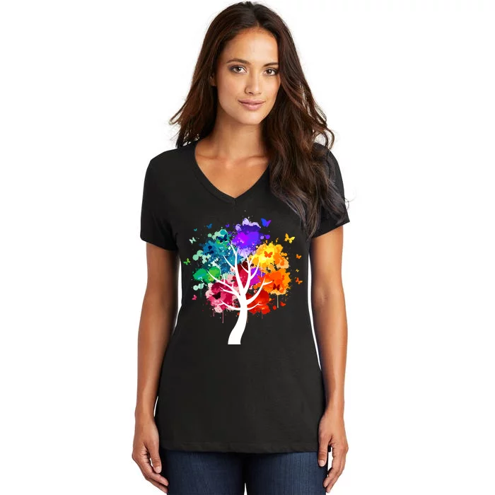 Colorful Tree Of Life Women's V-Neck T-Shirt