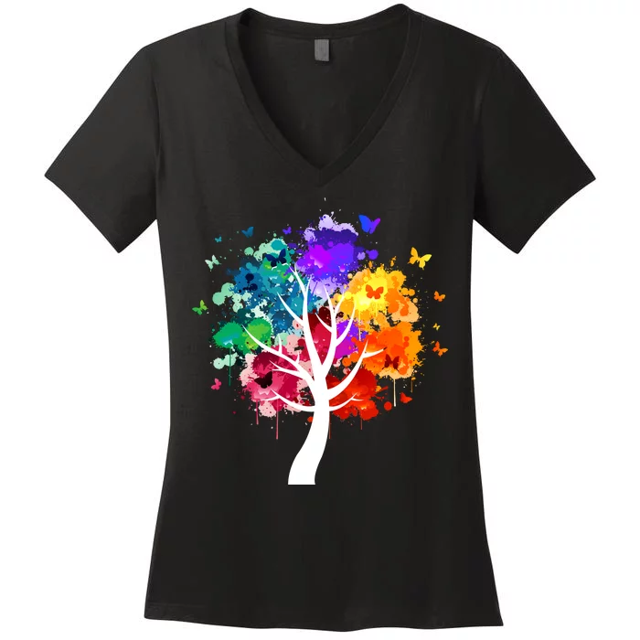 Colorful Tree Of Life Women's V-Neck T-Shirt