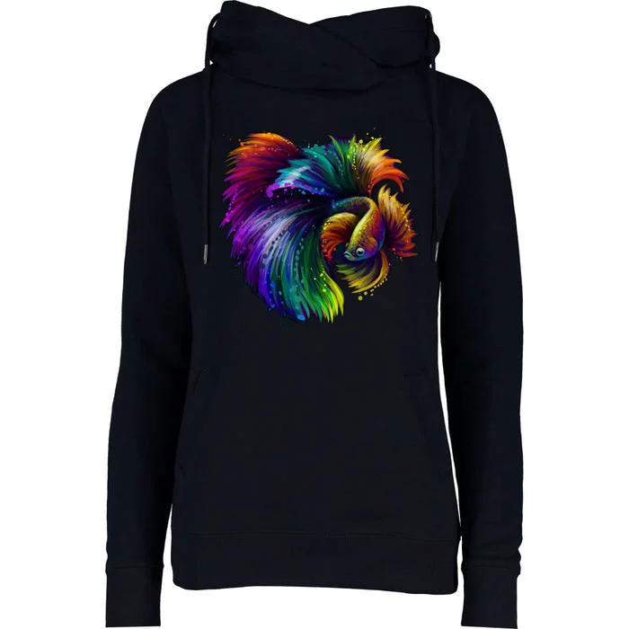 Colorful Tropical Beta Fish Womens Funnel Neck Pullover Hood