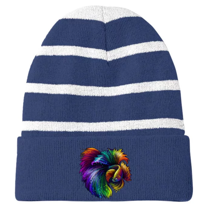 Colorful Tropical Beta Fish Striped Beanie with Solid Band