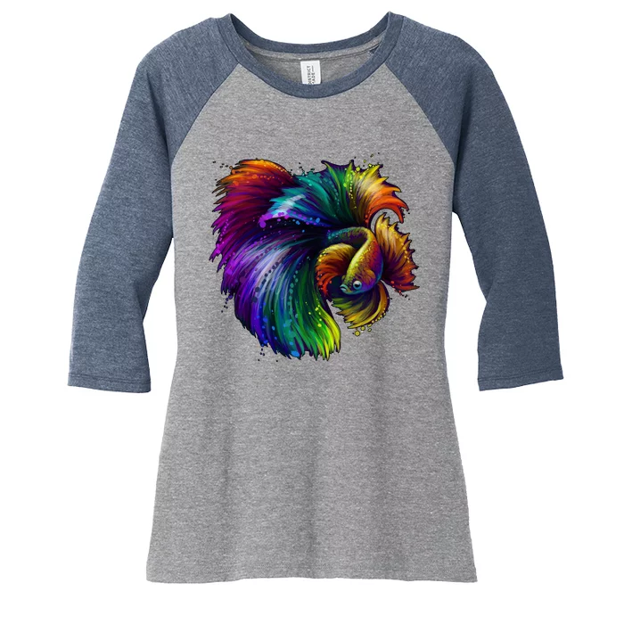 Colorful Tropical Beta Fish Women's Tri-Blend 3/4-Sleeve Raglan Shirt