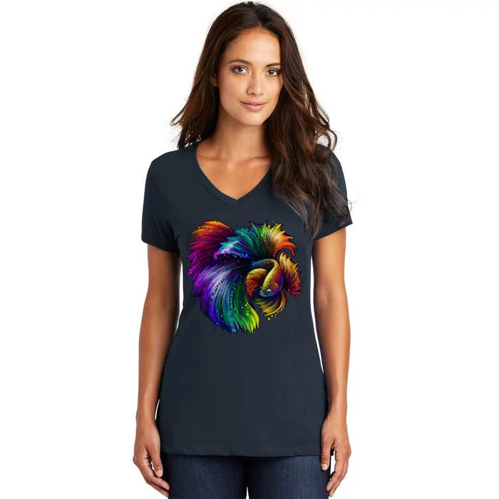 Colorful Tropical Beta Fish Women's V-Neck T-Shirt