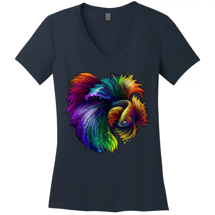 Colorful Tropical Beta Fish Women's V-Neck T-Shirt