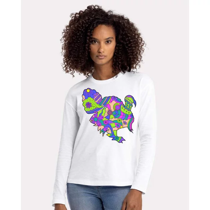 Colorful Turkey Abstract Womens Cotton Relaxed Long Sleeve T-Shirt