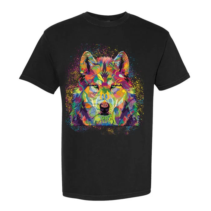 Colorful Wild Wolf Art Pattern Garment-Dyed Heavyweight T-Shirt