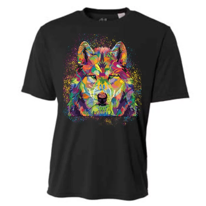 Colorful Wild Wolf Art Pattern Cooling Performance Crew T-Shirt