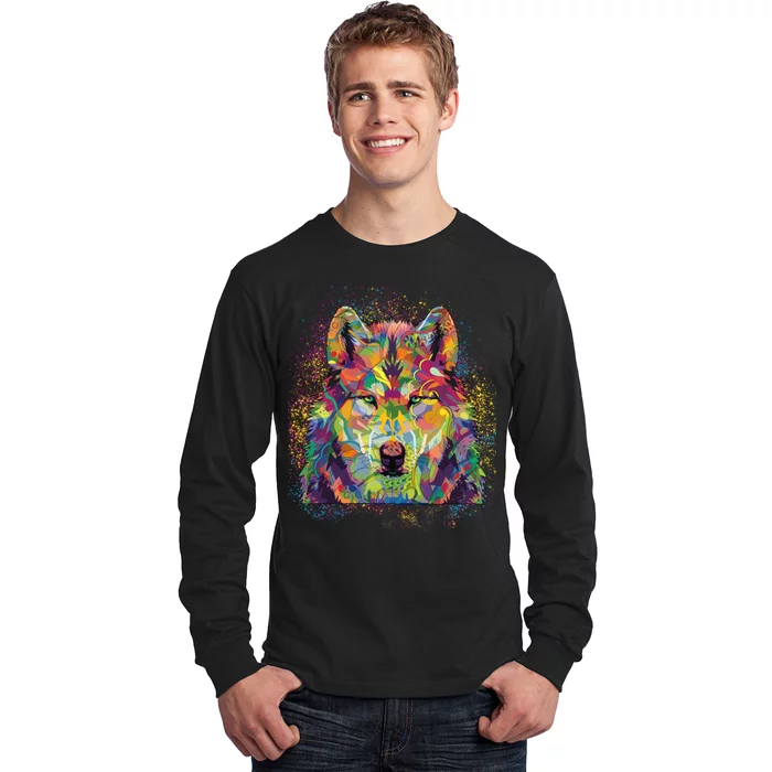 Colorful Wild Wolf Art Pattern Long Sleeve Shirt