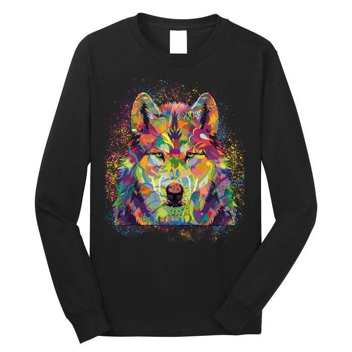 Colorful Wild Wolf Art Pattern Long Sleeve Shirt